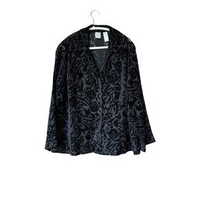Emma James Woman Liz Claiborne Black Burnout Velvet Blouse‎ Top 16W Floral Sheer
